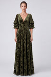 Olive A Line Floral Puff Sleeve Mother of the Bride Dress