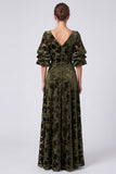 Olive A Line Floral Puff Sleeve Mother of the Bride Dress