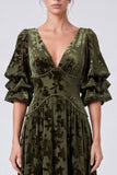 Olive A Line Floral Puff Sleeve Mother of the Bride Dress