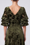 Olive A Line Floral Puff Sleeve Mother of the Bride Dress