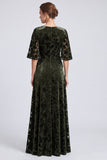A Line Floral Olive Mother of the Bride Dress With Half Sleeves