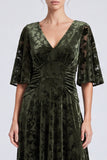 A Line Floral Olive Mother of the Bride Dress With Half Sleeves