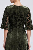 A Line Floral Olive Mother of the Bride Dress With Half Sleeves