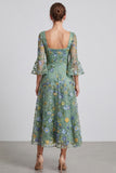Square Neck Floral A line Dusty Green Wedding Guest Dress