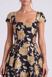 Square Neck Gold Floral A line Mother of the Bride Dress