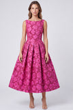Pink Floral Boat Neck A line Wedding Guest Dress