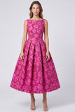 Pink Floral Boat Neck A line Fomral Dress