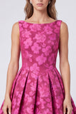 Pink Floral Boat Neck A line Wedding Guest Dress