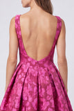Pink Floral Boat Neck A line Wedding Guest Dress