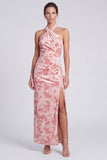 Halter Sheath Yellow Floral Wedding Guest Dress