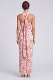 Halter Sheath Yellow Floral Wedding Guest Dress