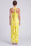 Halter Sheath Yellow Floral Wedding Guest Dress