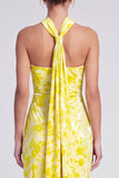 Halter Sheath Yellow Floral Wedding Guest Dress