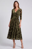 V-Neck Peacock Blue Floral A Line Mother of the Bride Dress