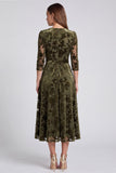 V-Neck Peacock Blue Floral A Line Mother of the Bride Dress