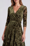 V-Neck Peacock Blue Floral A Line Mother of the Bride Dress