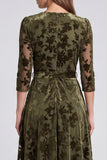 V-Neck Peacock Blue Floral A Line Mother of the Bride Dress