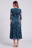 V-Neck Peacock Blue Floral A Line Mother of the Bride Dress