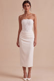 Strapless Lace Sheath Midi White Dress