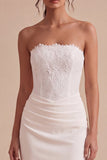 Strapless Lace Sheath Midi White Dress