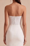 Strapless Lace Sheath Midi White Dress