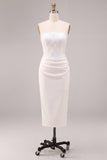 Strapless Lace Sheath Midi White Dress