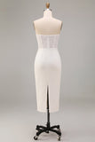 Strapless Lace Sheath Midi White Dress