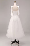 Square Neck A Line Midi White Dress