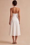 A Line Halter Midi White Dress