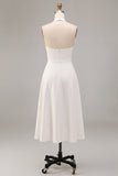 A Line Halter Midi White Dress