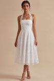Lace Halter A Line Midi White Dress