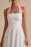 Lace Halter A Line Midi White Dress