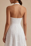 Lace Halter A Line Midi White Dress