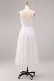 Sequins Square Neck A Line Midi White Dress