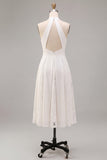 Halter A Line Lace Midi White Dress