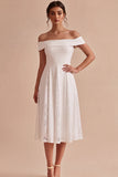 A Line Off The Shoulder Midi White Dress