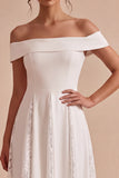 A Line Off The Shoulder Midi White Dress