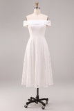 A Line Off The Shoulder Midi White Dress