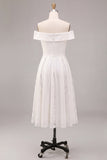 A Line Off The Shoulder Midi White Dress