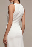 Round Neck Sheath Satin Maxi White Dress With Slit