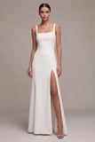 Mermaid Square Neck White Wedding Dress With Slit