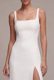 Mermaid Square Neck White Wedding Dress With Slit