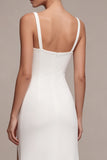 Mermaid Square Neck White Wedding Dress With Slit