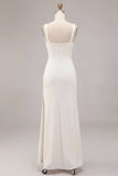Mermaid Square Neck White Wedding Dress With Slit