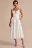 A Line Cut Out Lace Midi White Dress With Pockets