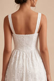 A Line Cut Out Lace Midi White Dress With Pockets