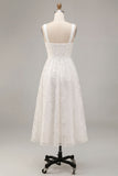 A Line Cut Out Lace Midi White Dress With Pockets