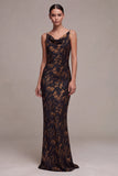 Mermaid Black Print Cowl Neck Maxi Formal Dress