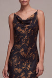 Mermaid Black Print Cowl Neck Maxi Formal Dress