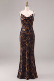 Mermaid Black Print Cowl Neck Maxi Formal Dress